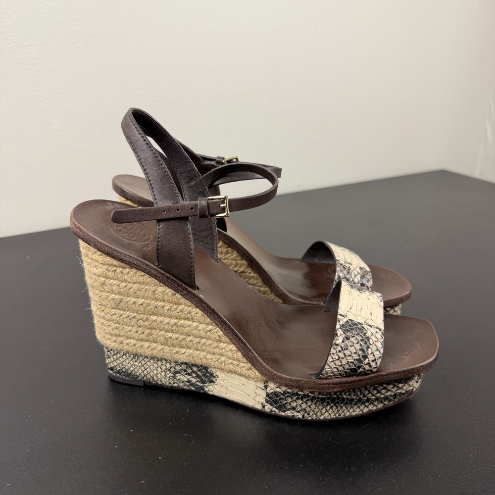 Tory Burch Sandals Womens 8.5M Brown Snakeskin Espadrille Wedge Heels Casual Fun - Picture 5 of 16